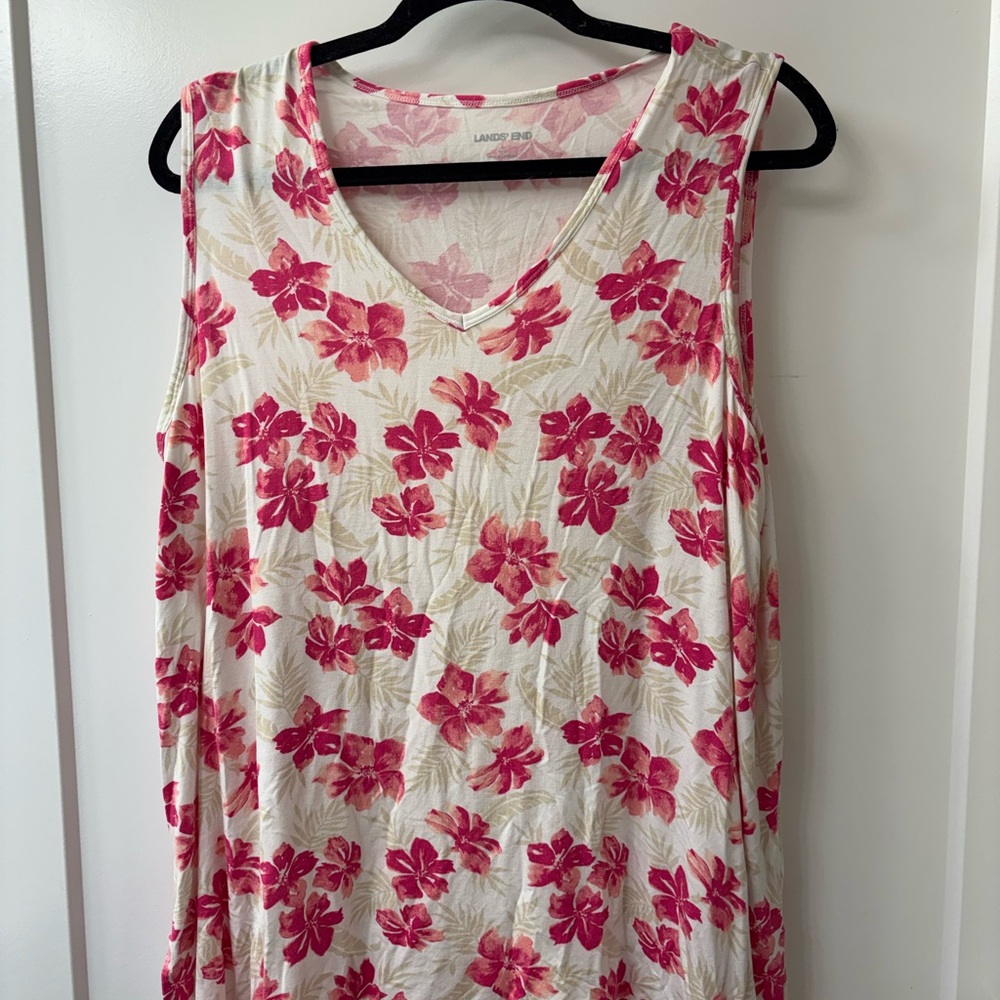 Lands End Women’s Pink Hawaiian Printed Sleeveless Top SZ L